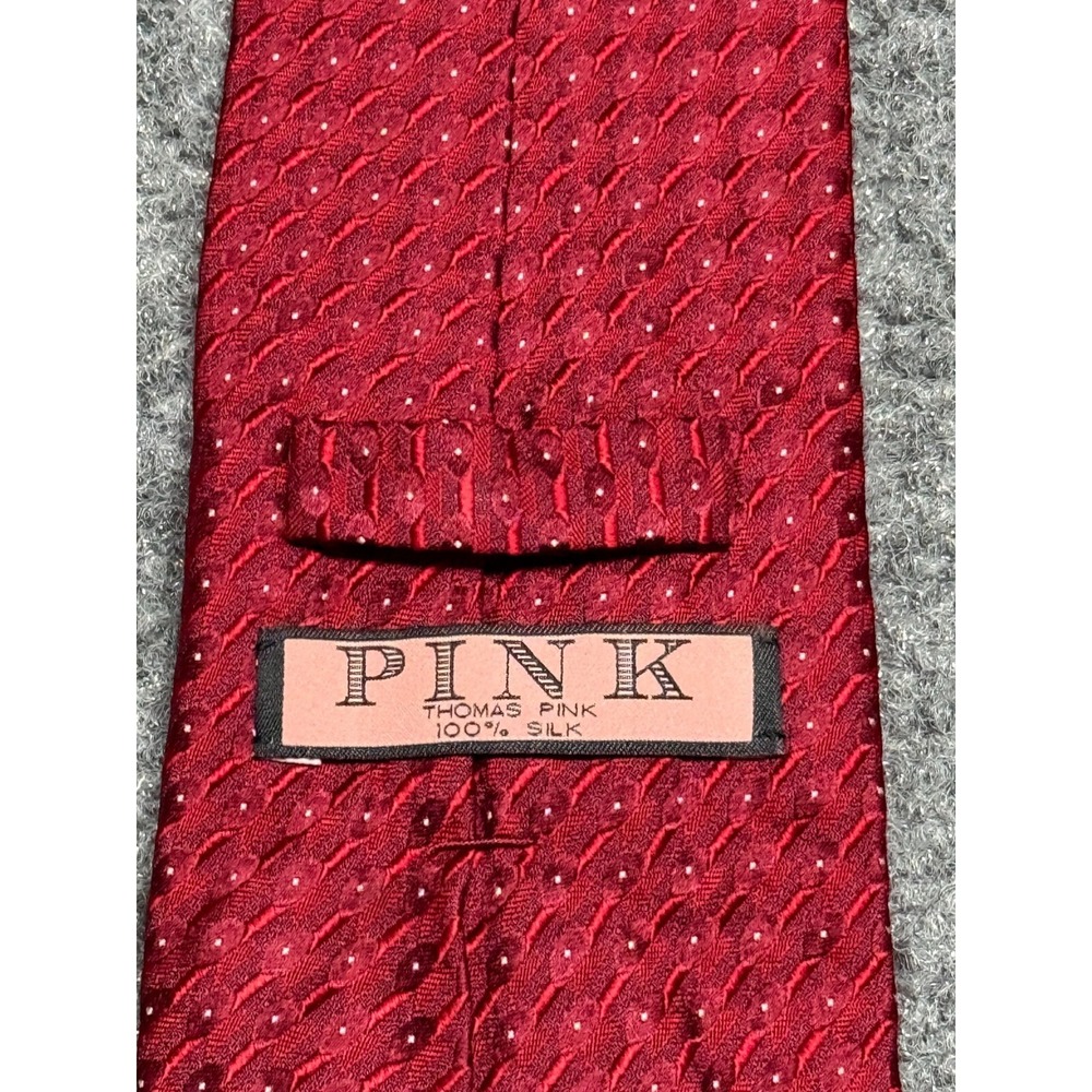 Thomas Pink Tie Red Geometric Silk Necktie 4" Wide 59" Long